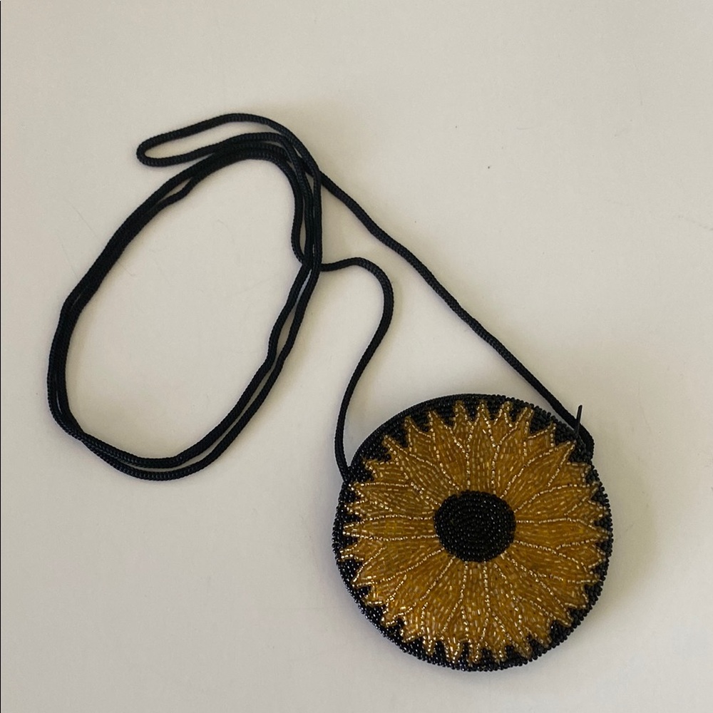 Vintage Sakura Sunflower Beaded Crossbody Bag
